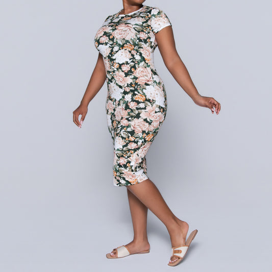 Printed Cap Sleeve Summer  Dress