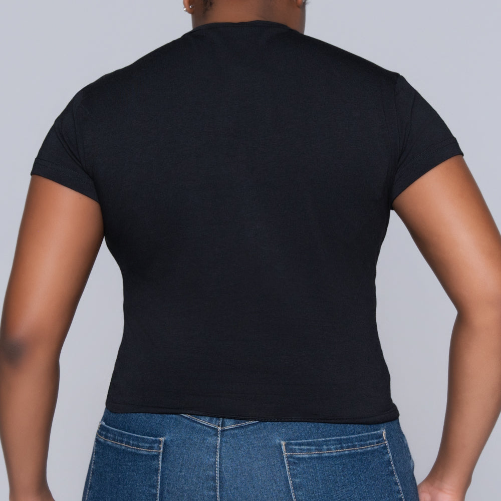 Black Front Print Top