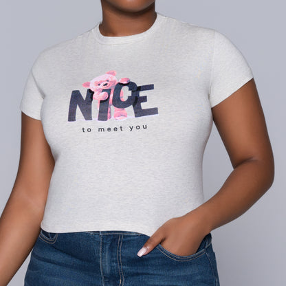 Oatmeal Front Print Top