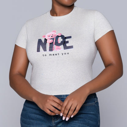 Oatmeal Front Print Top