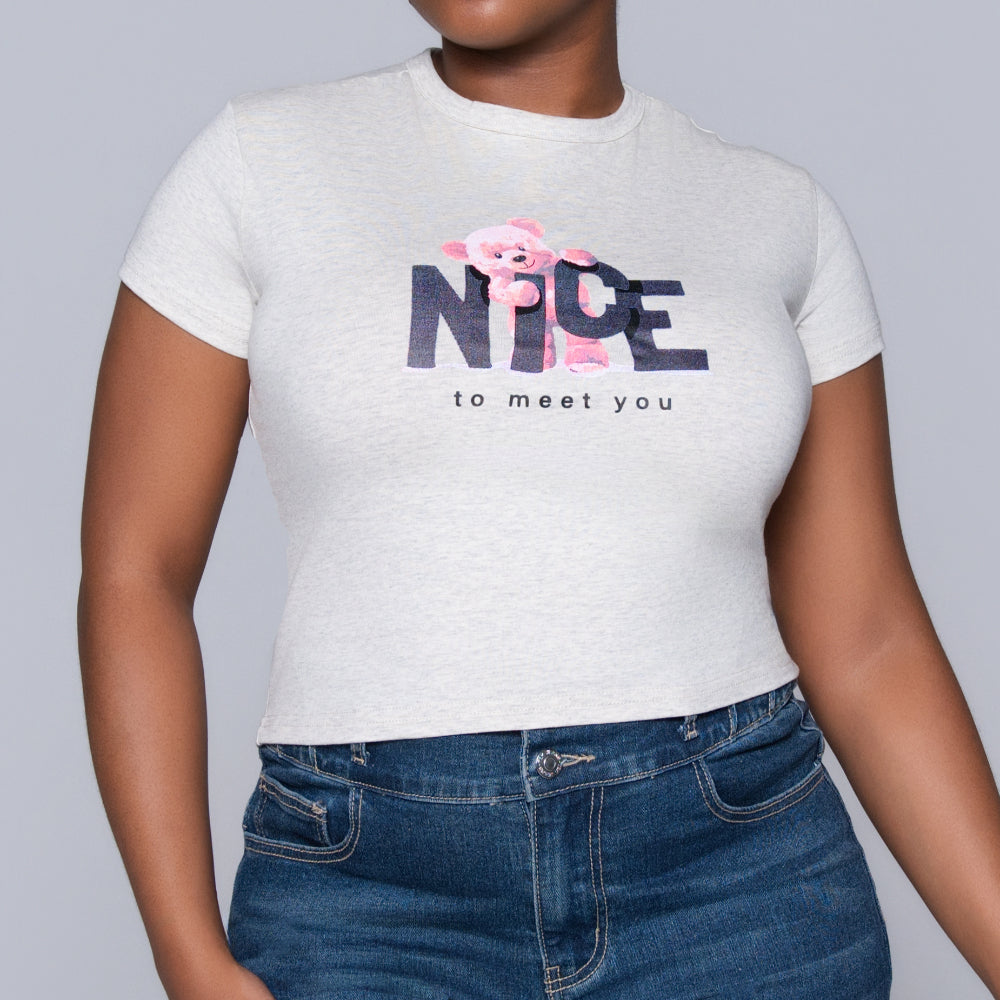 Oatmeal Front Print Top