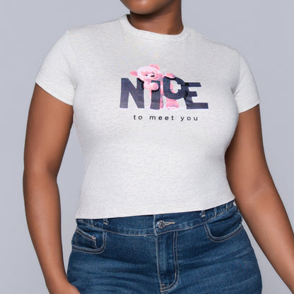 Oatmeal Front Print Top