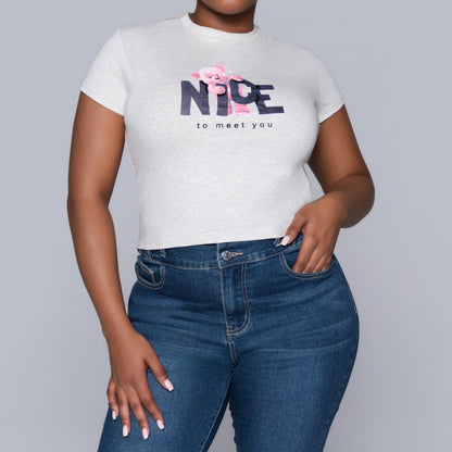 Oatmeal Front Print Top