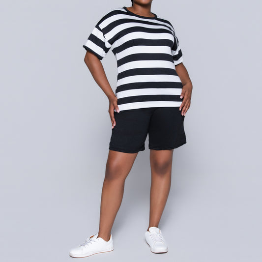 Black/Ivory Striped Shorts And Top Set