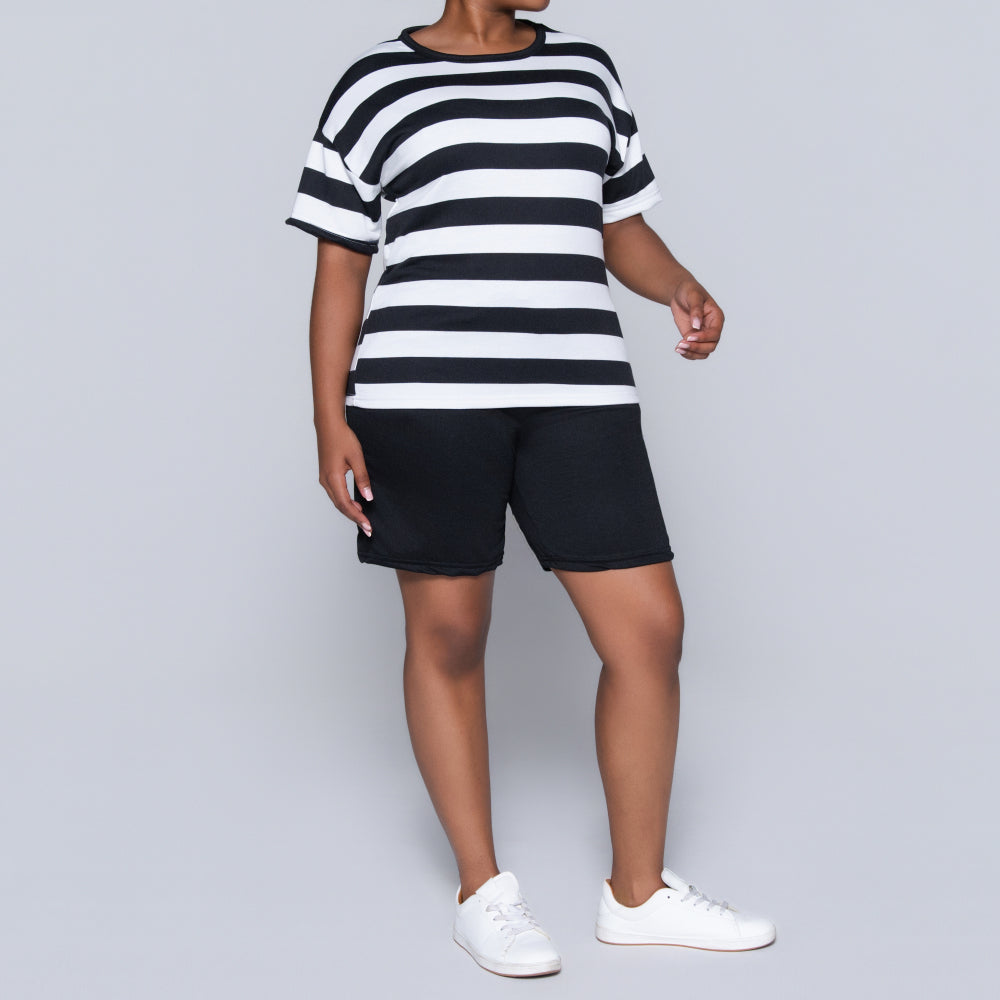 Black/Ivory Striped Shorts And Top Set