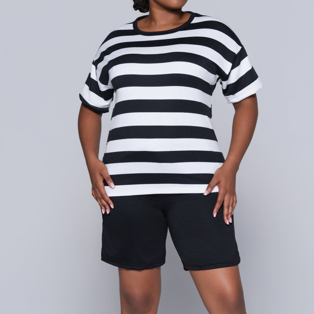 Black/Ivory Striped Shorts And Top Set