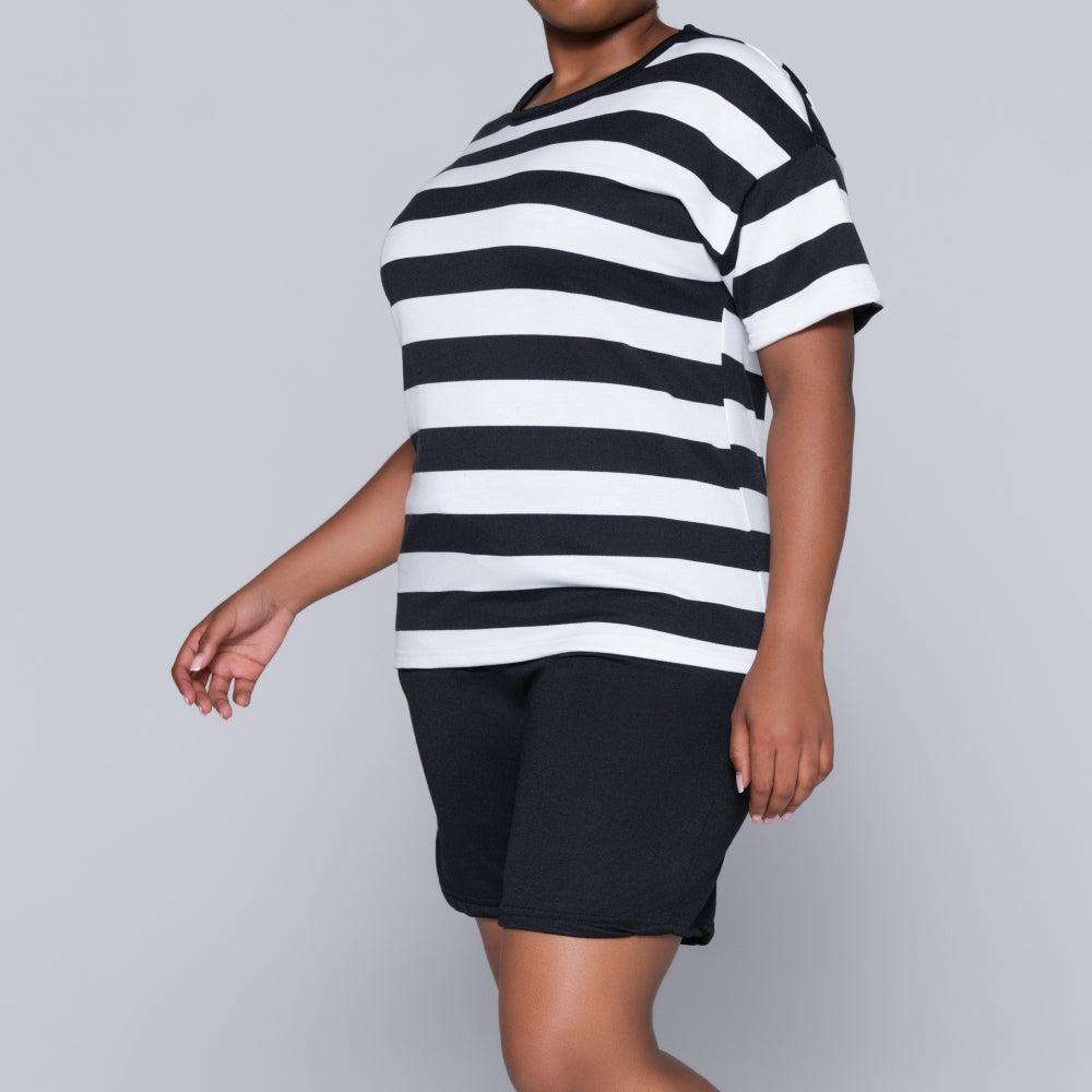 Black/Ivory Striped Shorts And Top Set