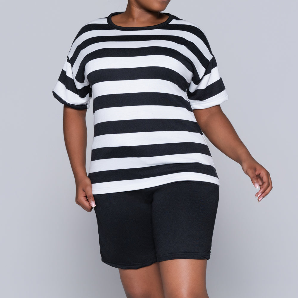 Black/Ivory Striped Shorts And Top Set