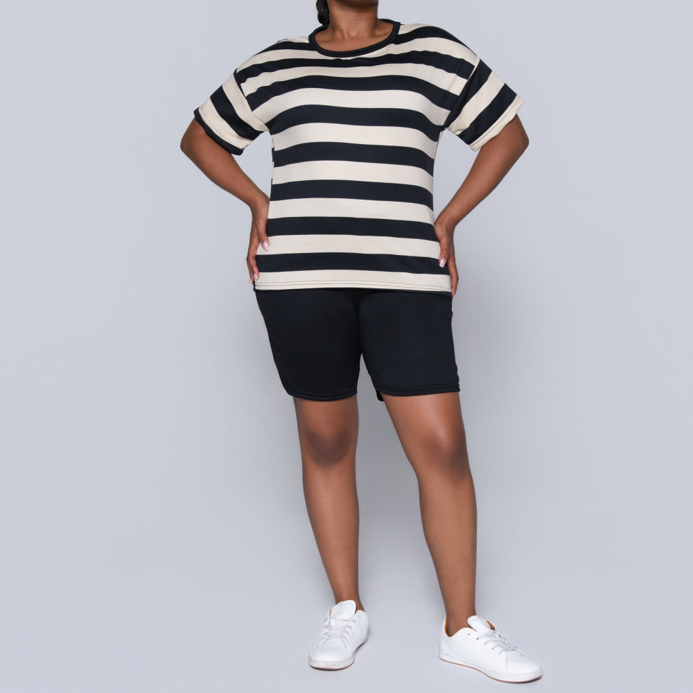 Black/Stone Striped Shorts And Top Set