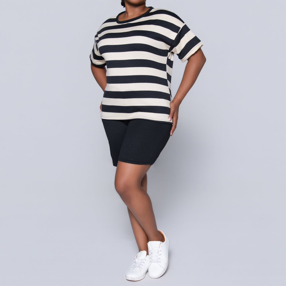 Black/Stone Striped Shorts And Top Set