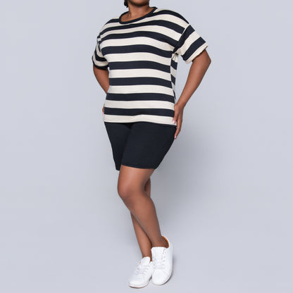 Black/Stone Striped Shorts And Top Set