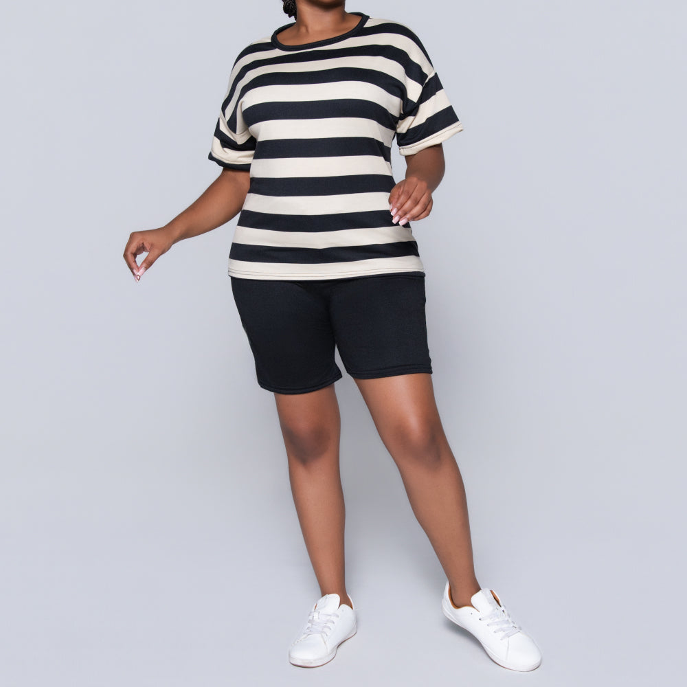 Black/Stone Striped Shorts And Top Set