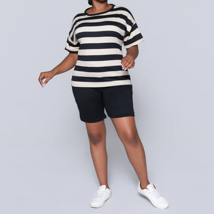 Black/Stone Striped Shorts And Top Set