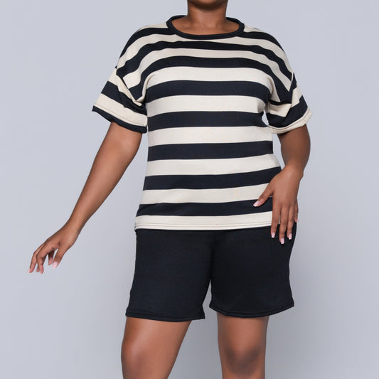 Black/Stone Striped Shorts And Top Set