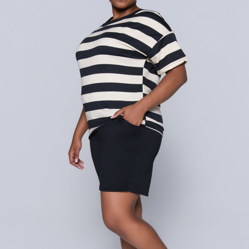 Black/Stone Striped Shorts And Top Set