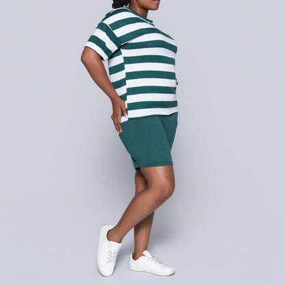 Bottle Green Striped Shorts And Top Set