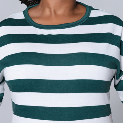 Bottle Green Striped Shorts And Top Set