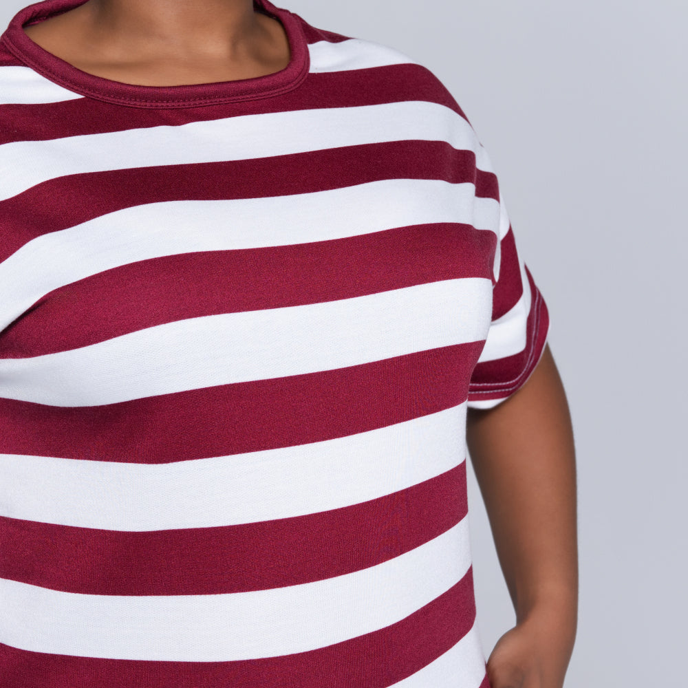 Wine/Ivory Striped Shorts And Top Set