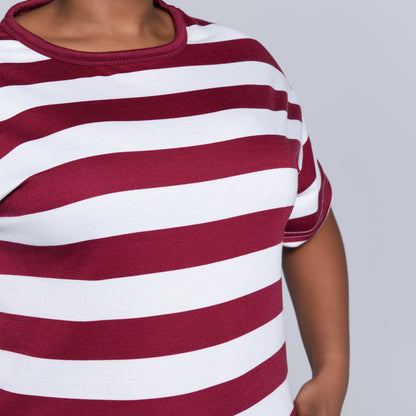 Wine/Ivory Striped Shorts And Top Set