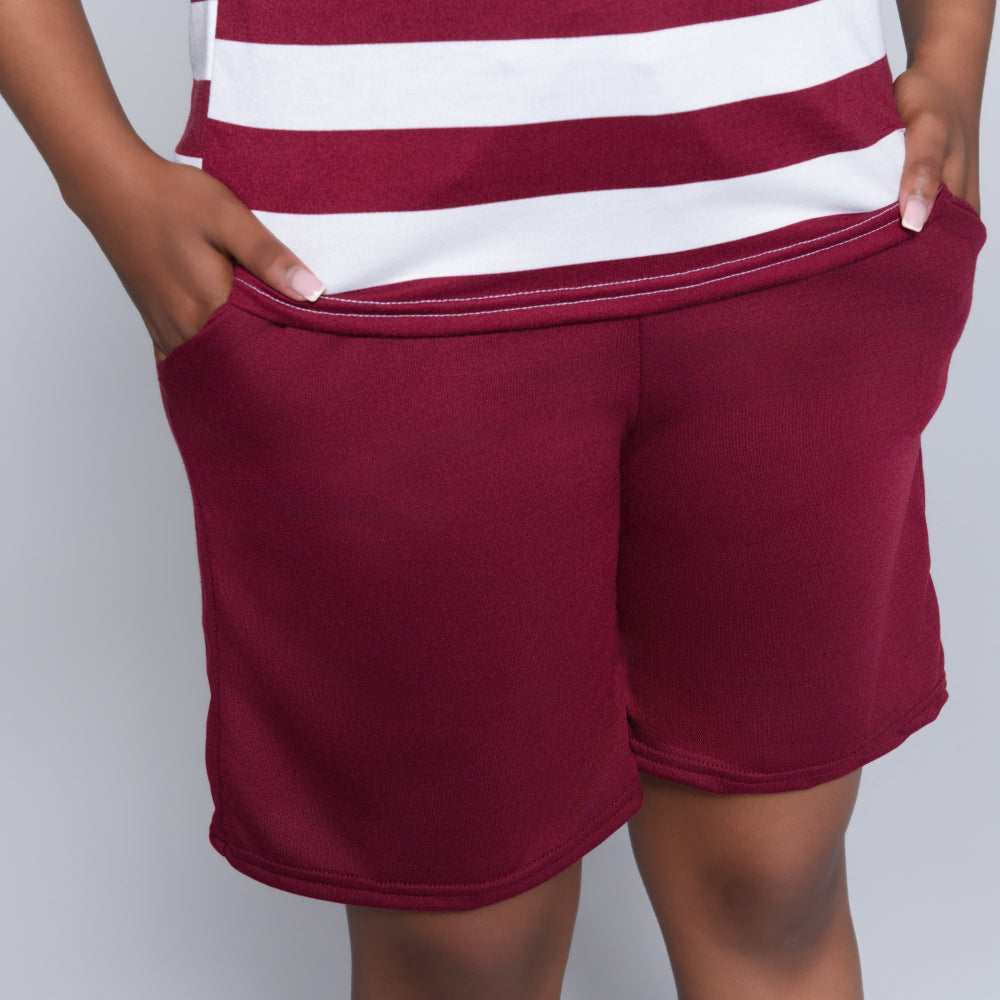 Wine/Ivory Striped Shorts And Top Set