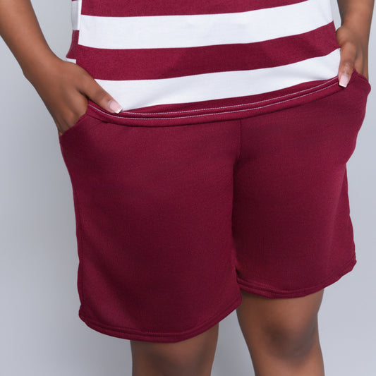 Wine/Ivory Striped Shorts And Top Set