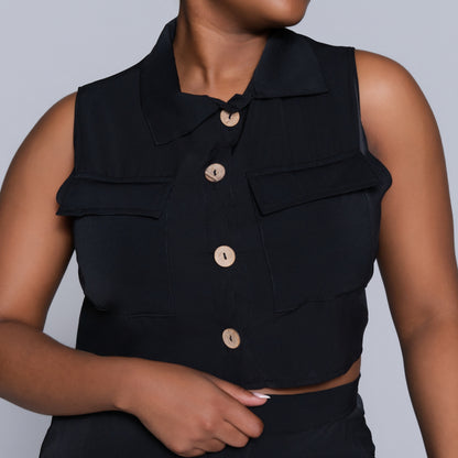 Black Sleeveless Formal Top