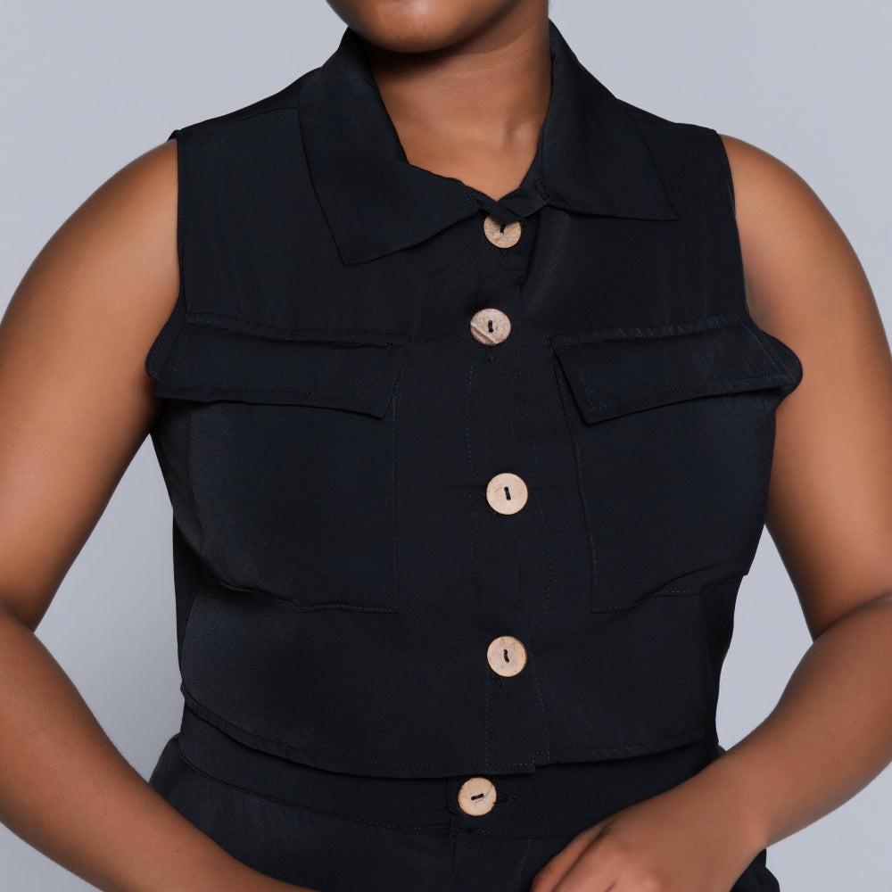 Black Sleeveless Formal Top