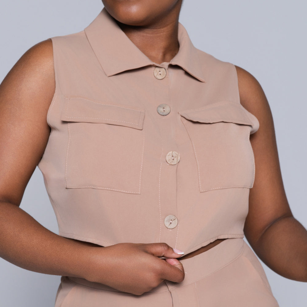 Stone Sleeveless Formal Top