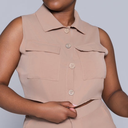 Stone Sleeveless Formal Top