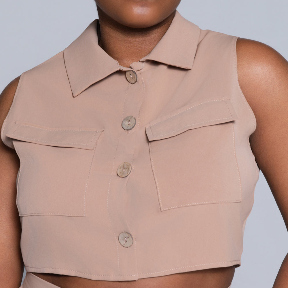 Stone Sleeveless Formal Top