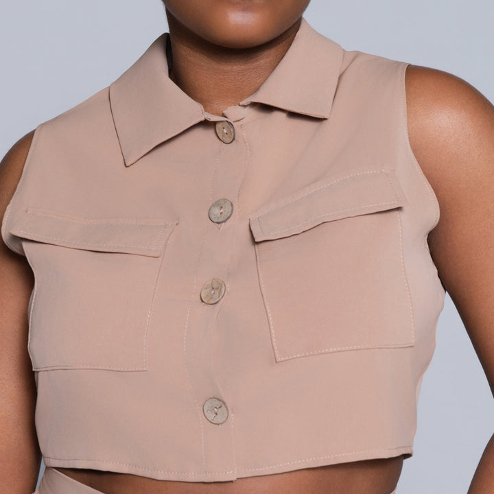 Stone Sleeveless Formal Top