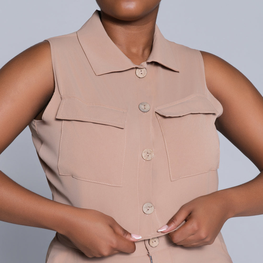 Stone Sleeveless Formal Top