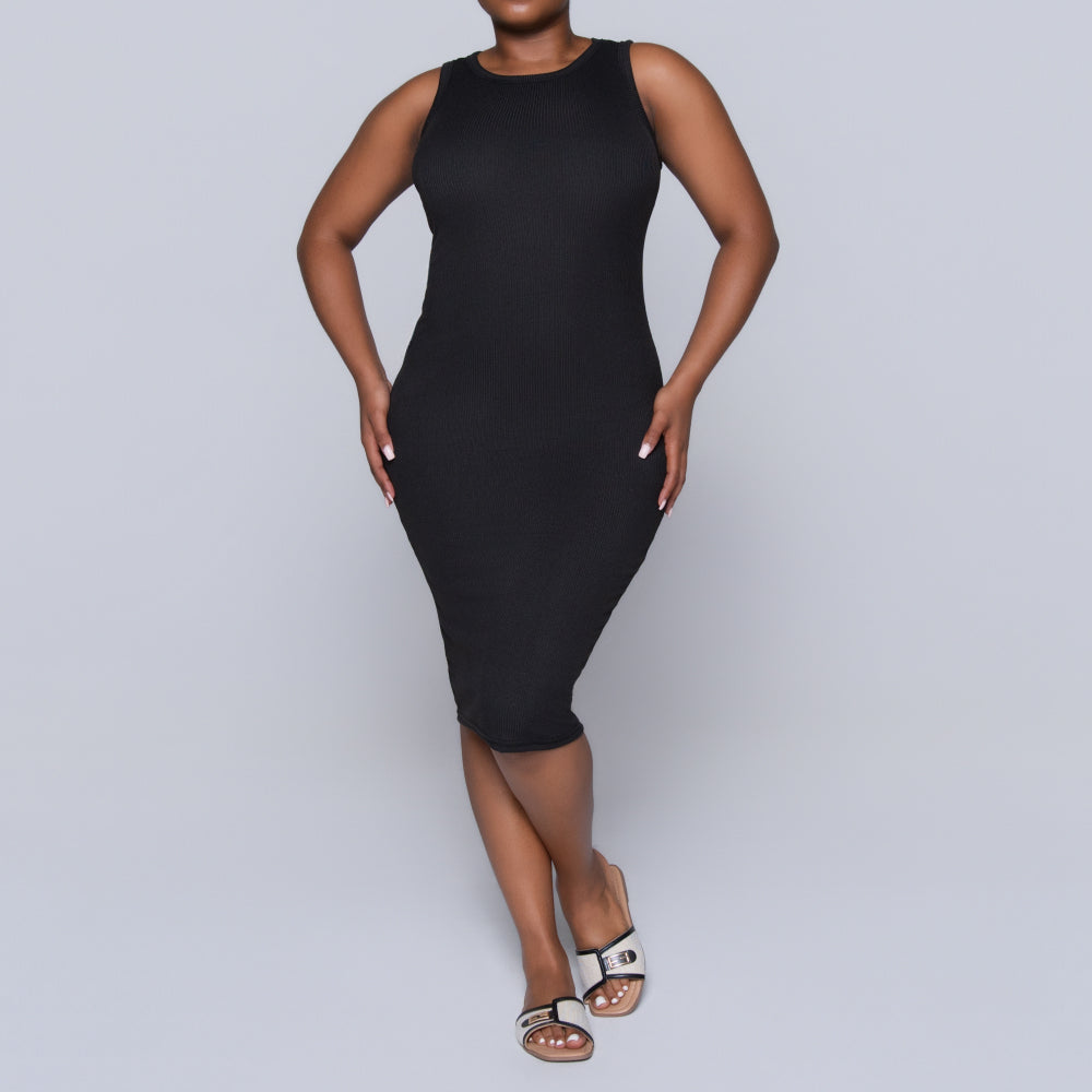 Black Sleeveless Rib Dress