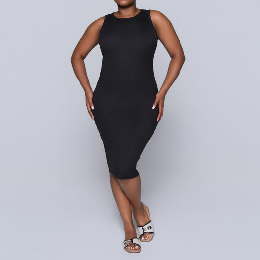 Black Sleeveless Rib Dress