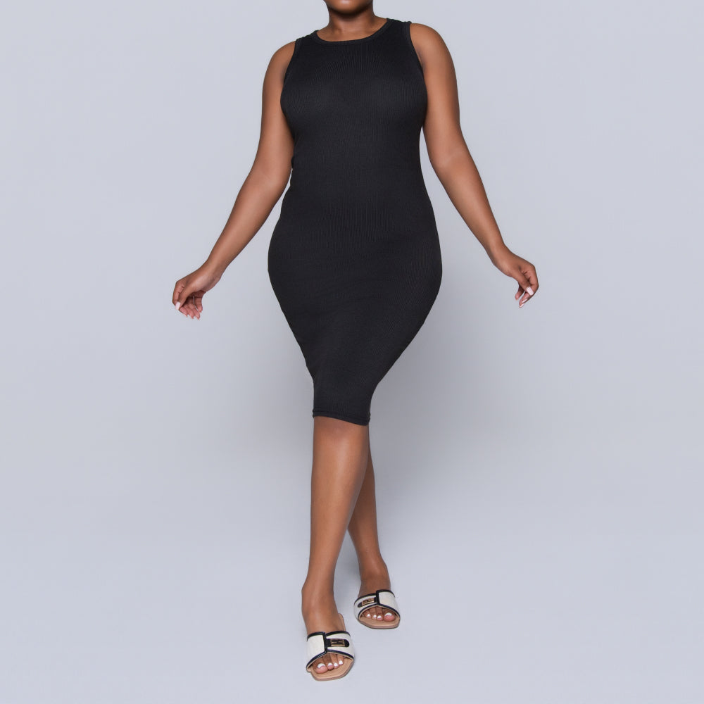 Black Sleeveless Rib Dress