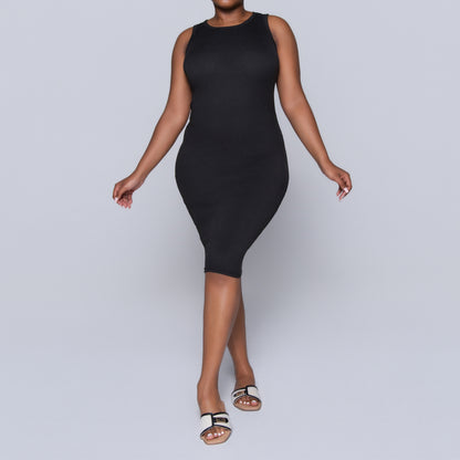 Black Sleeveless Rib Dress