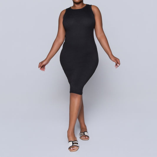 Black Sleeveless Rib Dress