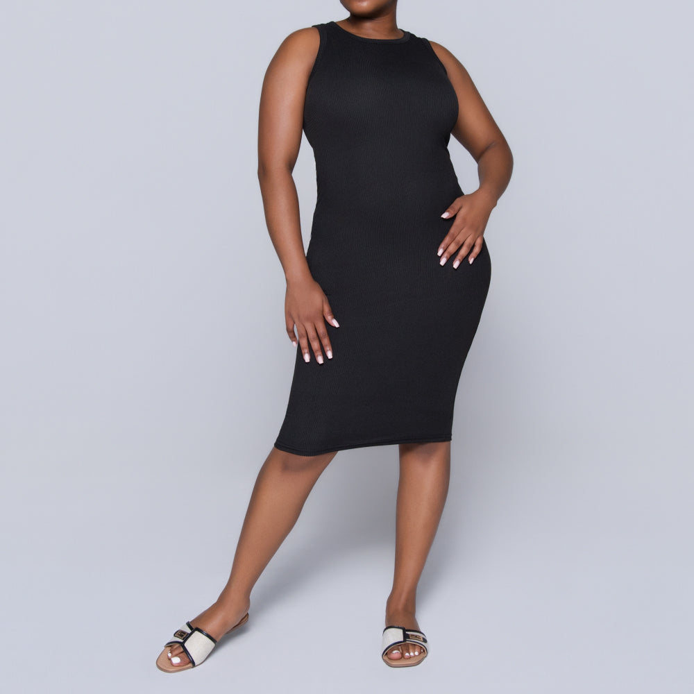 Black Sleeveless Rib Dress