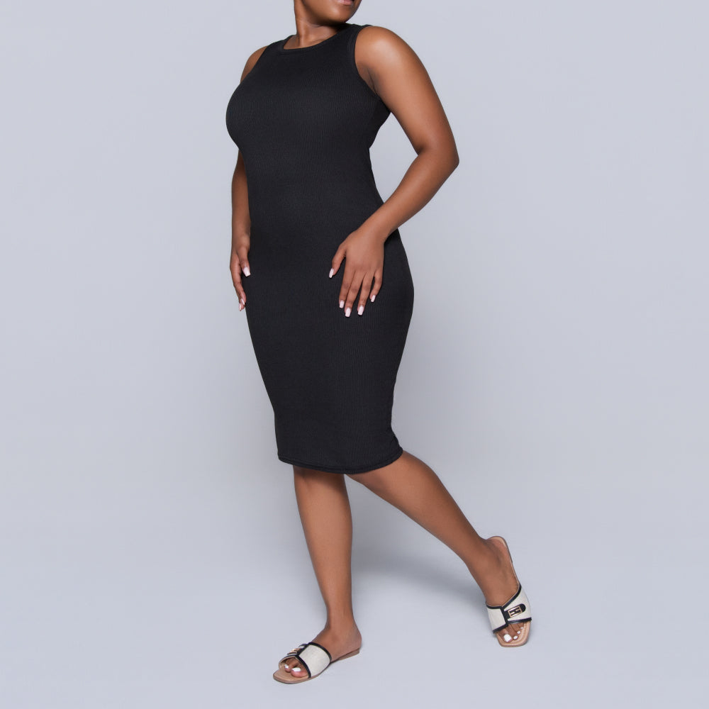 Black Sleeveless Rib Dress