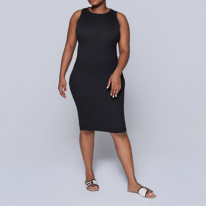 Black Sleeveless Rib Dress