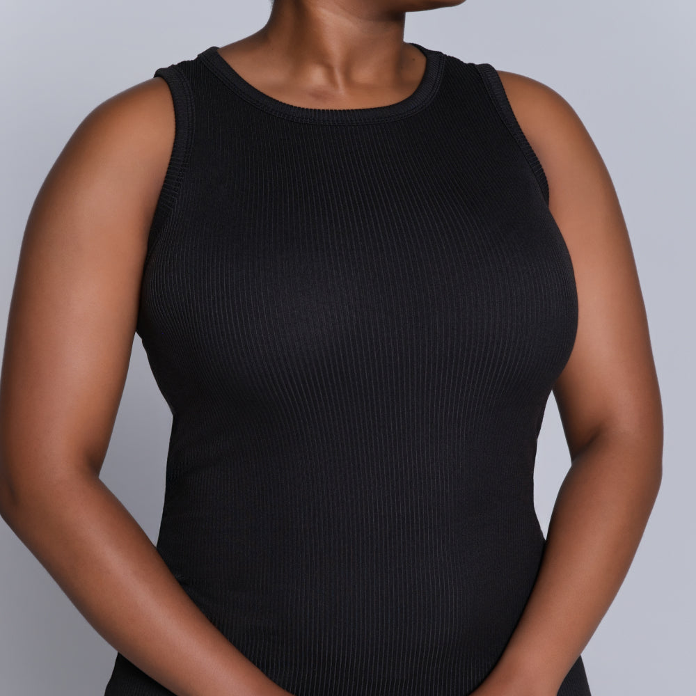 Black Sleeveless Rib Dress
