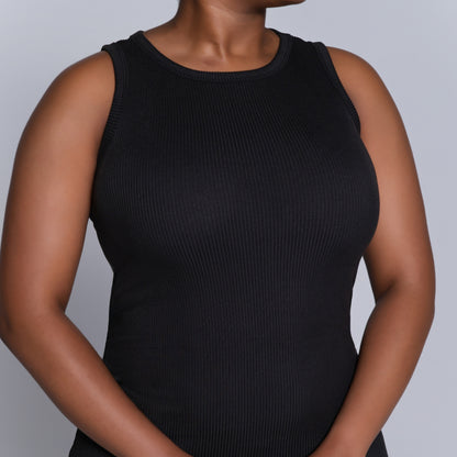 Black Sleeveless Rib Dress