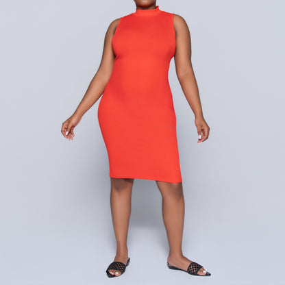 Terracotta Sleeveless Turtle Neck Dress