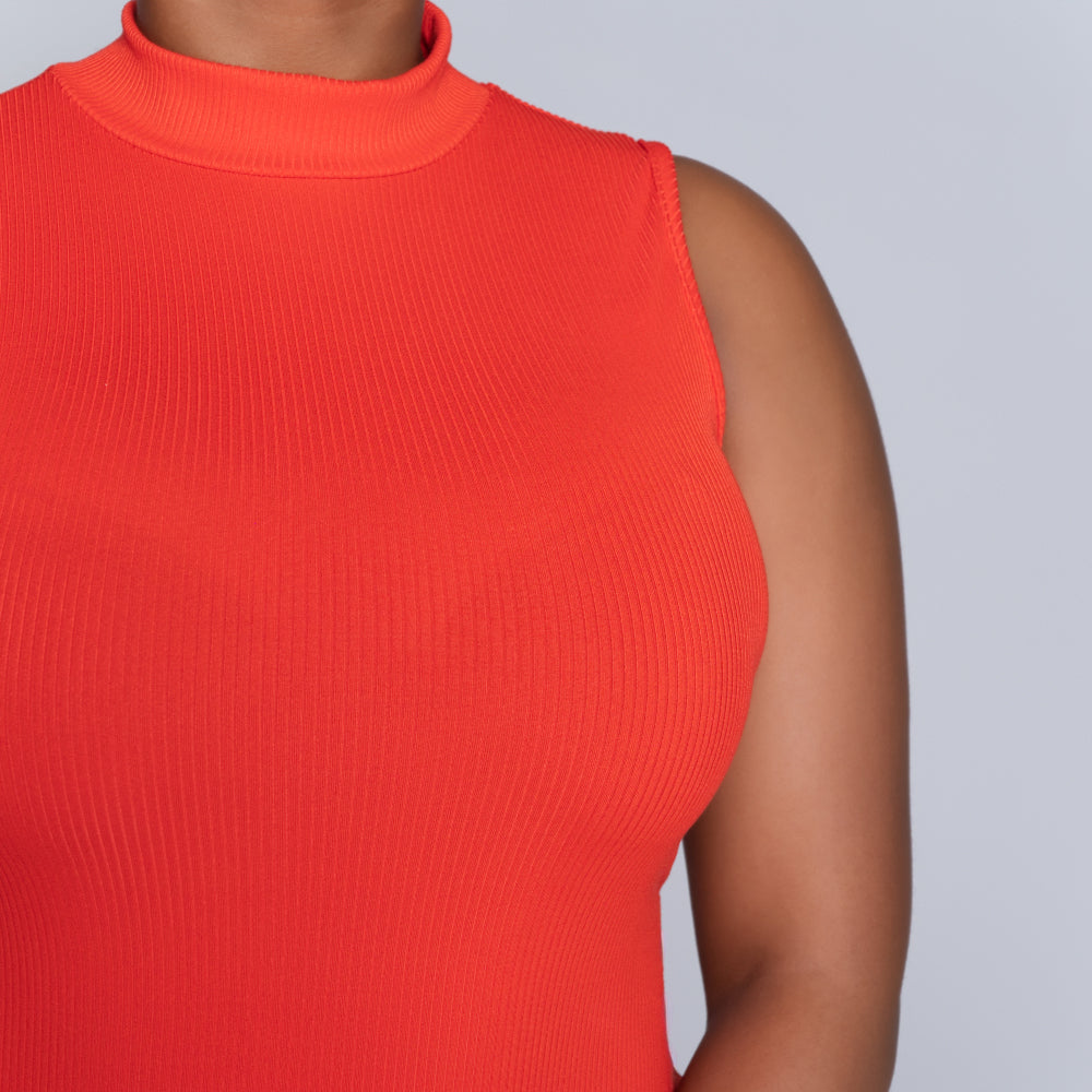 Terracotta Sleeveless Turtle Neck Dress