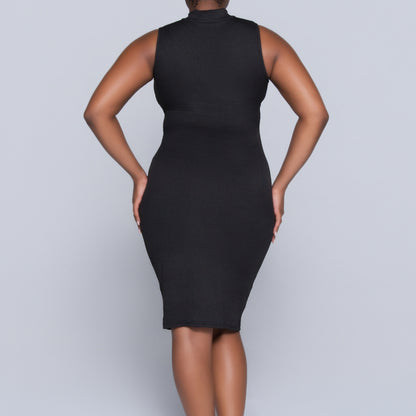 Black Sleeveless Rib Turtle Neck Dress