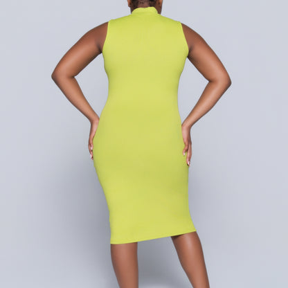 Chartreuse Sleeveless Rib Turtle Neck Dress