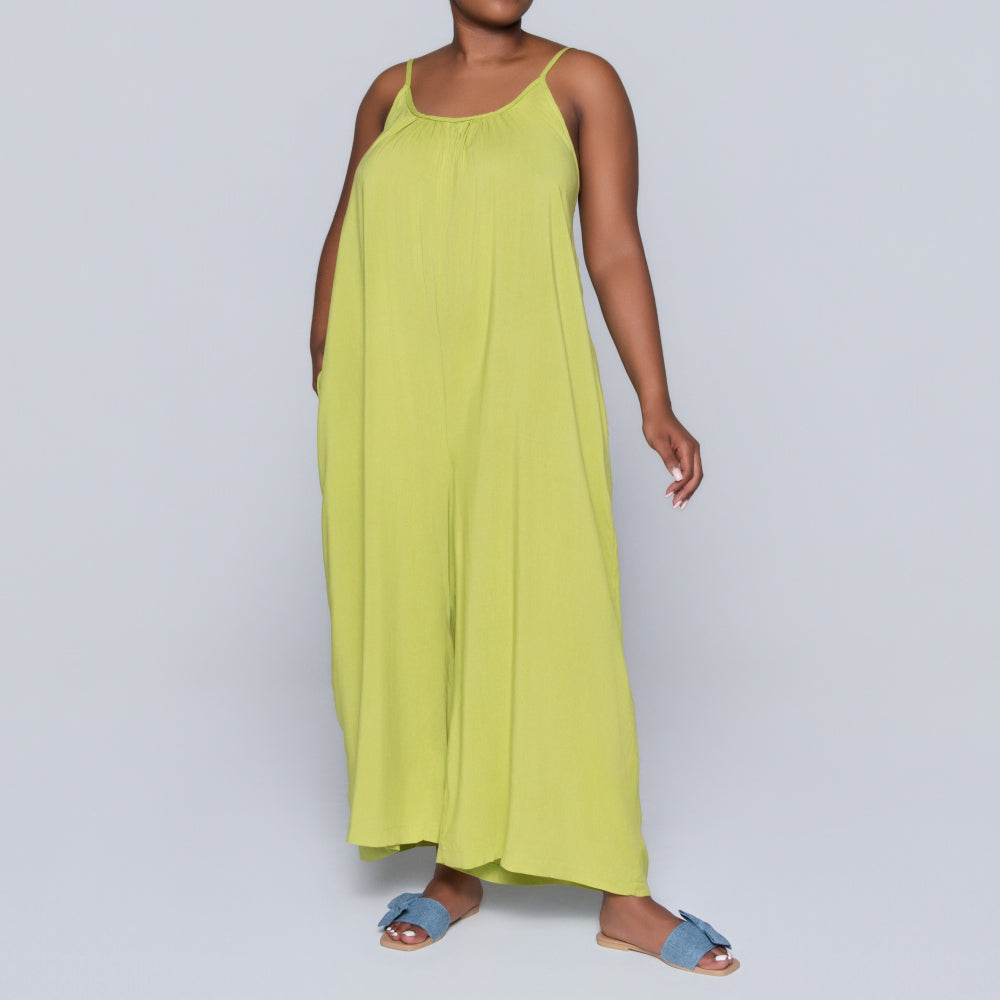 Strappy Chartreuse Viscose Jumpsuit
