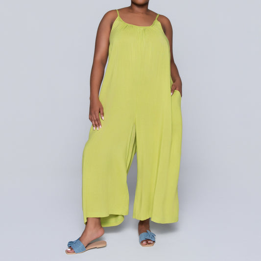 Strappy Chartreuse Viscose Jumpsuit