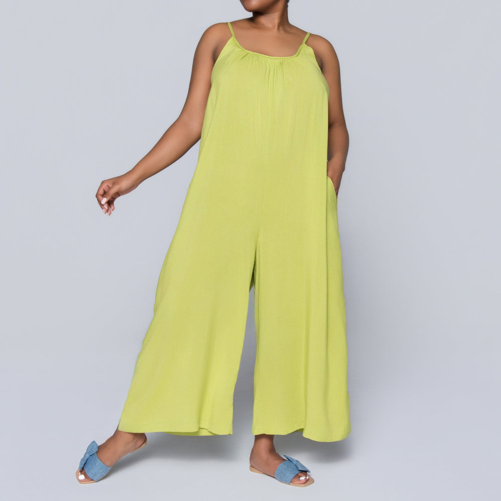Strappy Chartreuse Viscose Jumpsuit