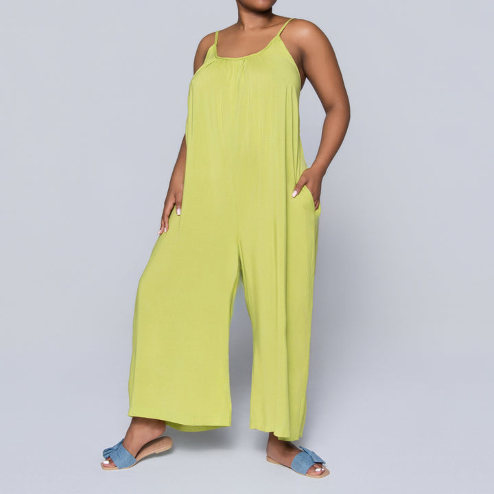 Strappy Chartreuse Viscose Jumpsuit